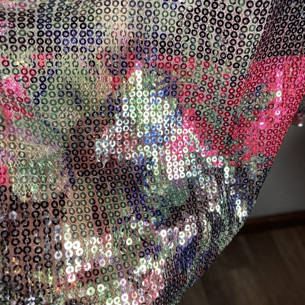Sequin Top L Floral Sheer Shimmer Blouse Sparkle Whimsigoth Glam Cato - Picture 12 of 14